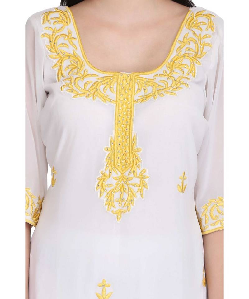 White Georgette stitched     embroidered   Kurti
