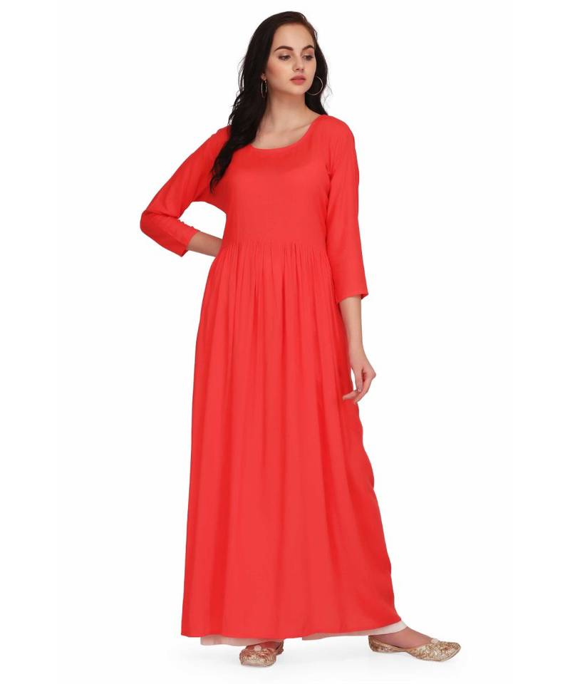 Fuchsia Rayon stitched     printed  Kurti