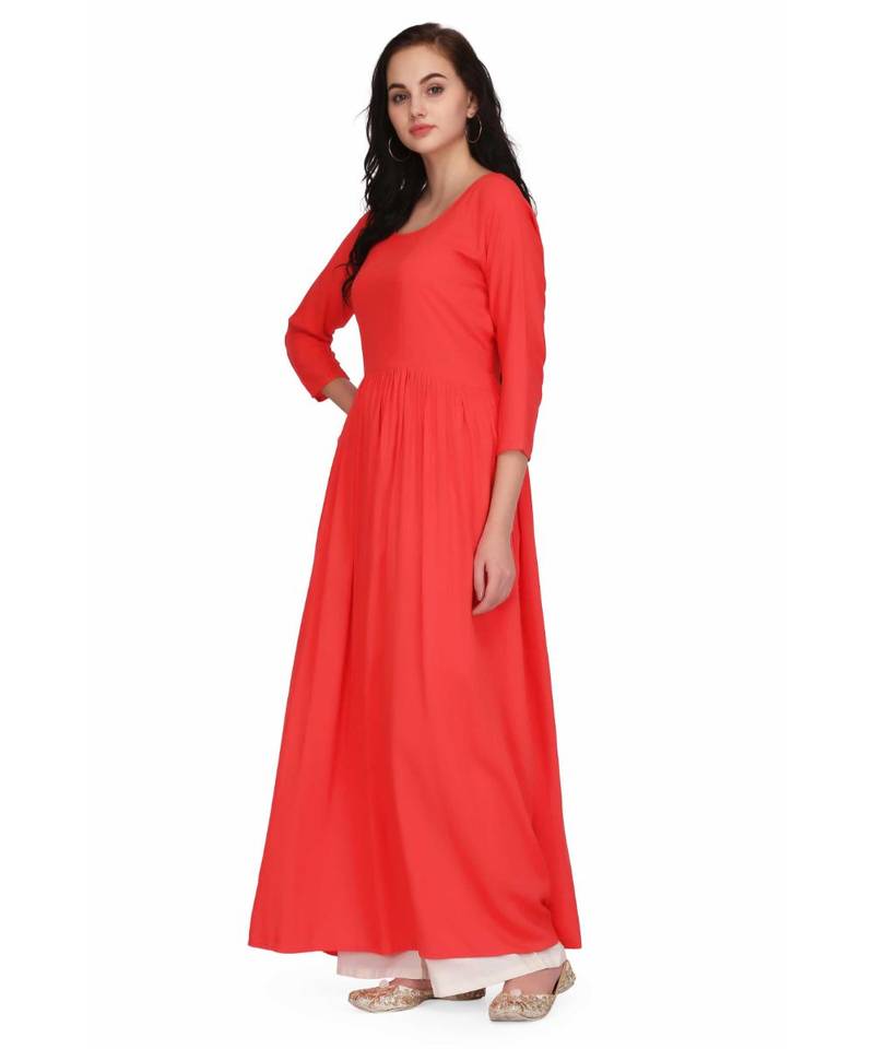 Fuchsia Rayon stitched     printed  Kurti