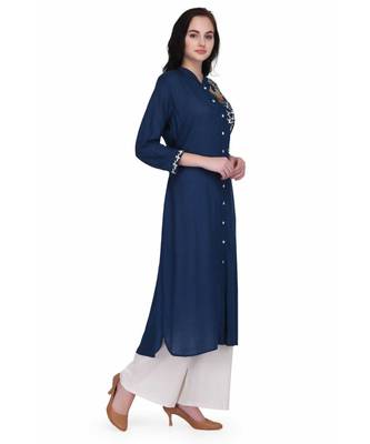 Blue Rayon stitched     embroidered   Kurti 4