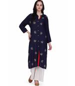 Royal Blue Rayon stitched     embroidered   Kurti