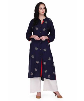 Royal Blue Rayon stitched     embroidered   Kurti 2