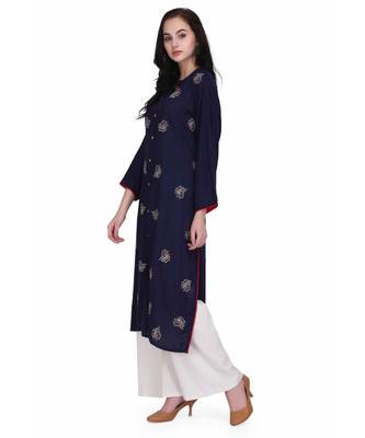 Royal Blue Rayon stitched     embroidered   Kurti 3