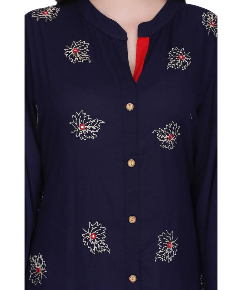 Royal Blue Rayon stitched     embroidered   Kurti