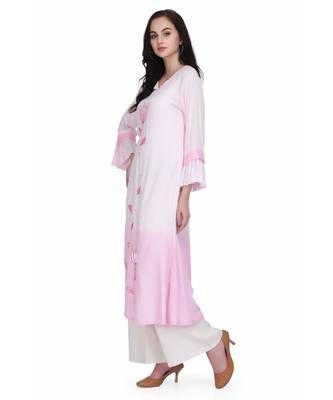White & Pink Rayon stitched     embroidered   Kurti 3