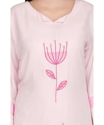 White & Pink Rayon stitched     embroidered   Kurti 5