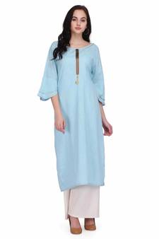 Blue Cotton stitched     printed  Kurti