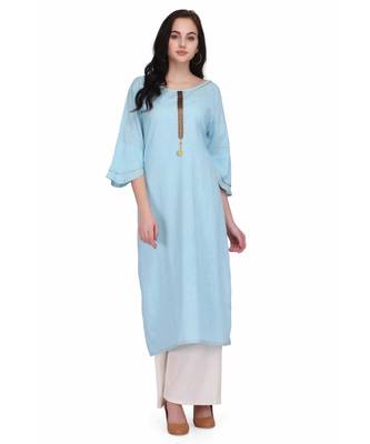 Blue Cotton stitched     printed  Kurti 1