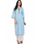 Blue Cotton stitched     printed  Kurti