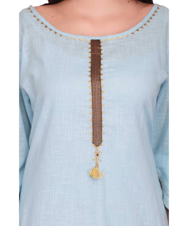 Blue Cotton stitched     printed  Kurti
