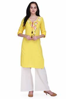 Yellow Rayon stitched     printed  Kurti