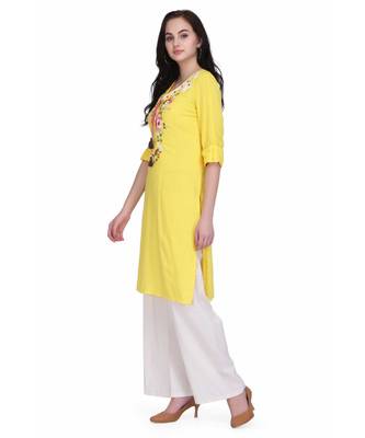 Yellow Rayon stitched     printed  Kurti 3