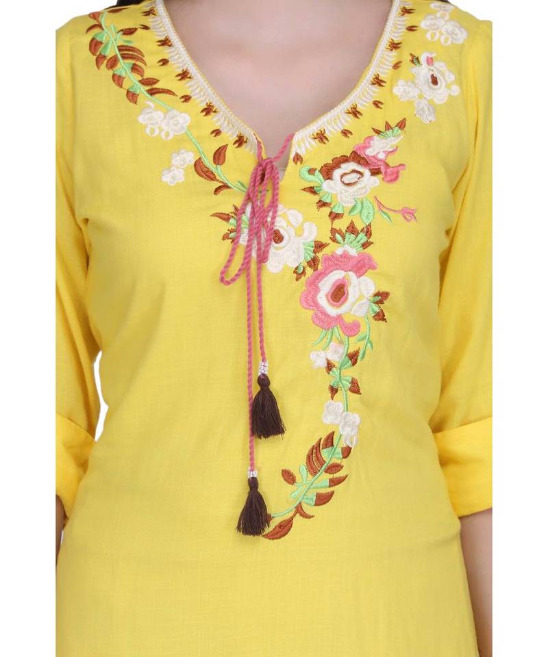 Yellow Rayon stitched     printed  Kurti