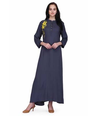 Navy Blue Rayon stitched     printed  Kurti 1