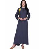Navy Blue Rayon stitched     printed  Kurti