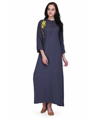 Navy Blue Rayon stitched     printed  Kurti 2