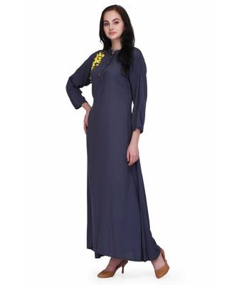 Navy Blue Rayon stitched     printed  Kurti 3