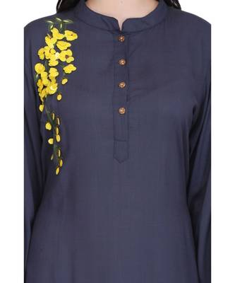 Navy Blue Rayon stitched     printed  Kurti 5