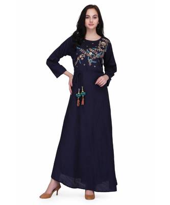 Blue Rayon stitched     printed  Kurti 1