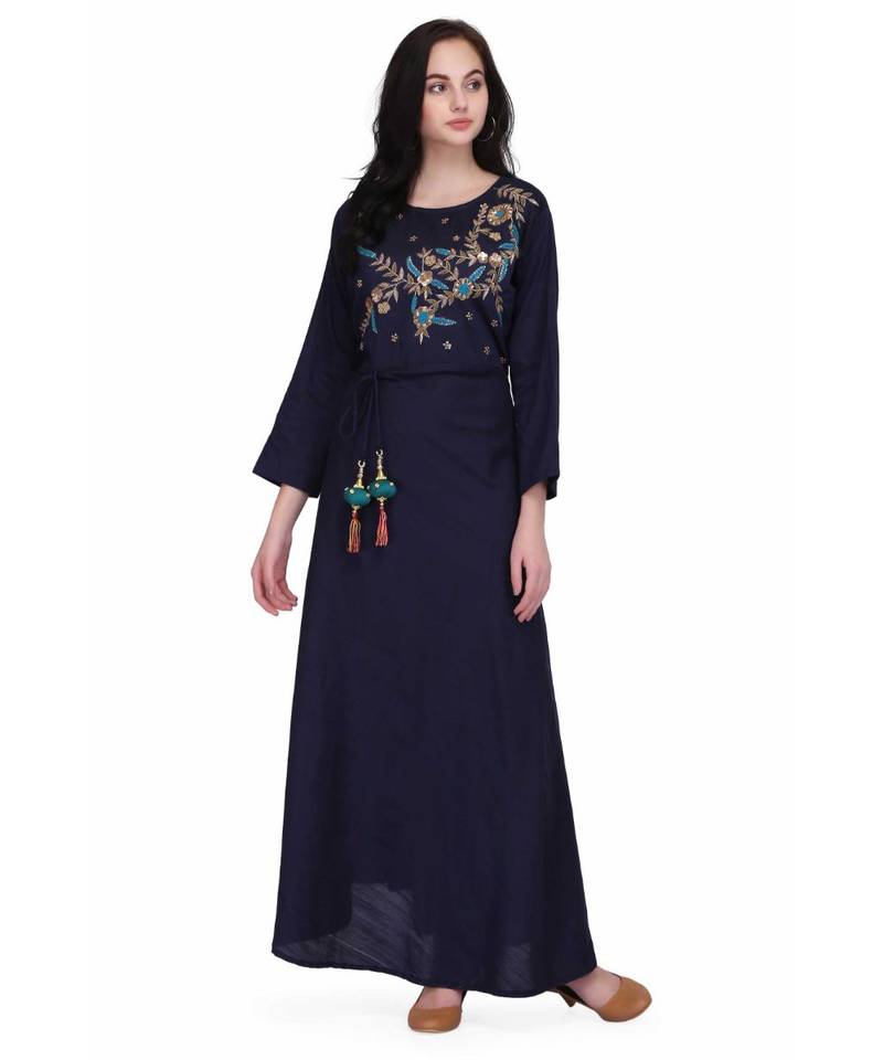 Blue Rayon stitched     printed  Kurti