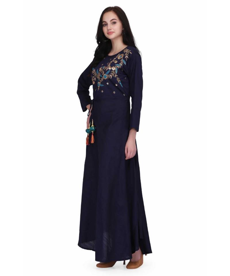 Blue Rayon stitched     printed  Kurti