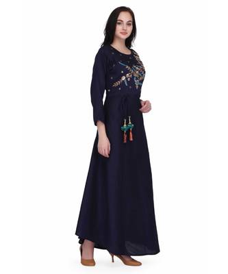 Blue Rayon stitched     printed  Kurti 4