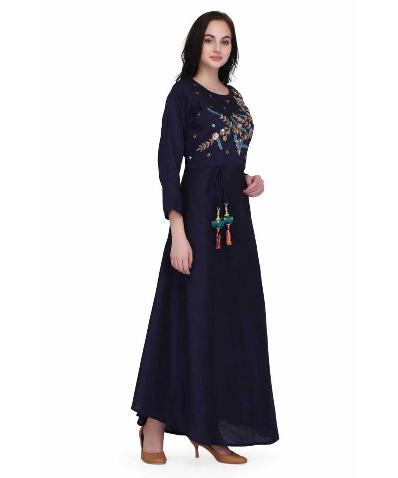 Blue Rayon stitched     printed  Kurti