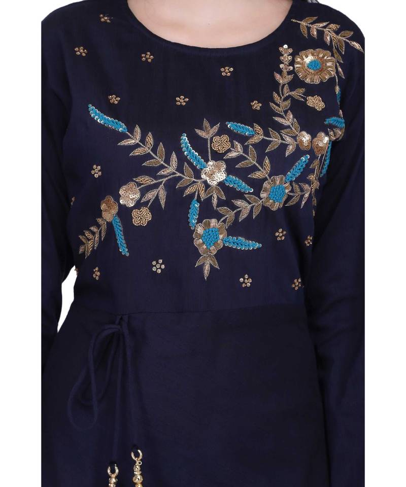 Blue Rayon stitched     printed  Kurti