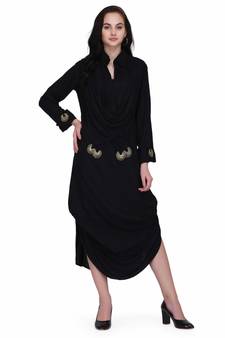 Black Rayon stitched     printed  Kurti