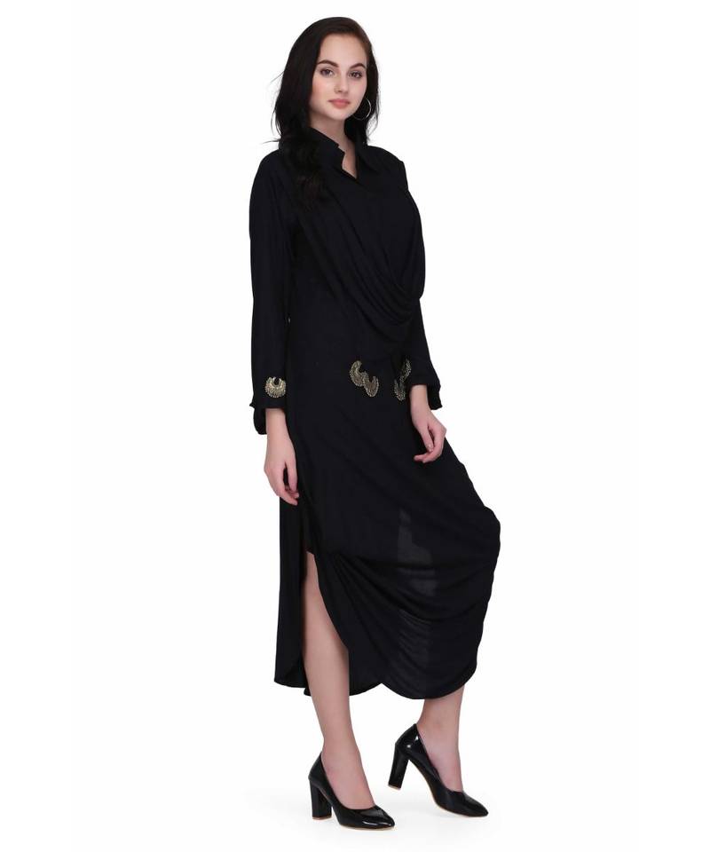 Black Rayon stitched     printed  Kurti