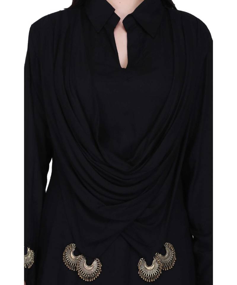 Black Rayon stitched     printed  Kurti