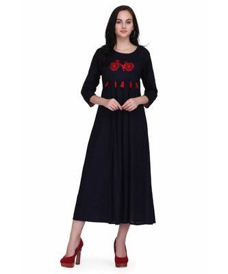 Navy Blue Rayon stitched     embroidered   Kurti 1