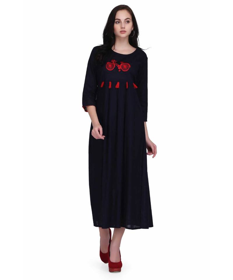 Navy Blue Rayon stitched     embroidered   Kurti