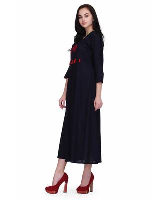 Navy Blue Rayon stitched     embroidered   Kurti 3