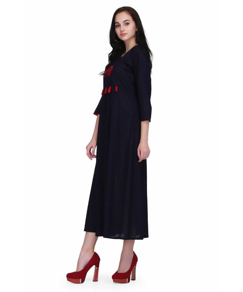 Navy Blue Rayon stitched     embroidered   Kurti