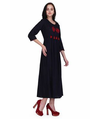 Navy Blue Rayon stitched     embroidered   Kurti 4