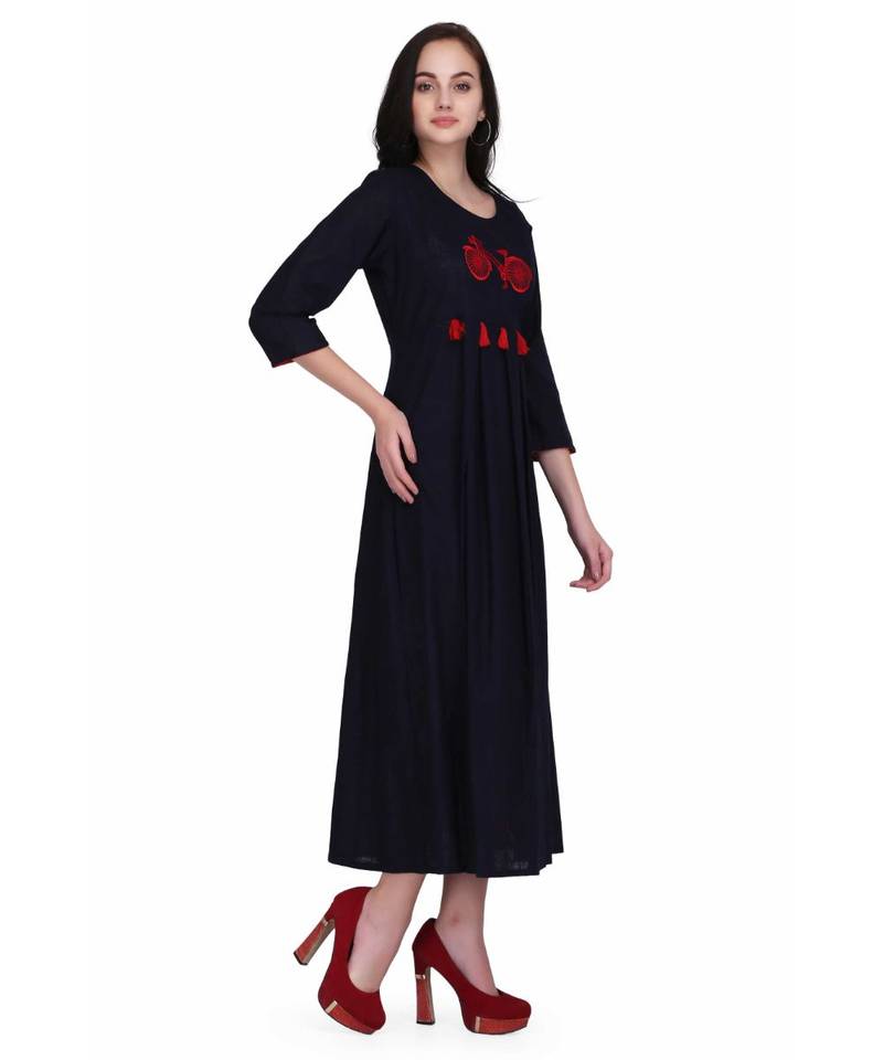 Navy Blue Rayon stitched     embroidered   Kurti