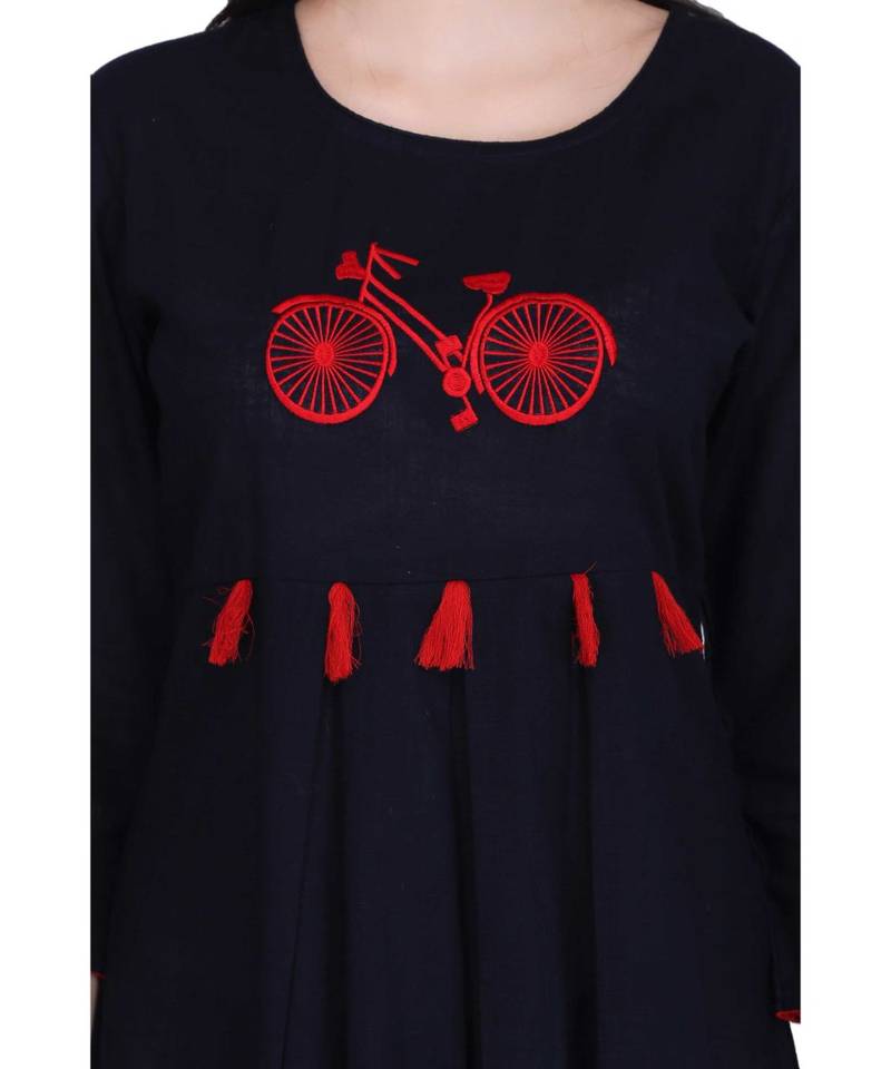 Navy Blue Rayon stitched     embroidered   Kurti