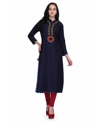 Blue Rayon stitched     embroidered   Kurti 1