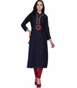 Blue Rayon stitched     embroidered   Kurti