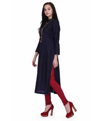 Blue Rayon stitched     embroidered   Kurti 3