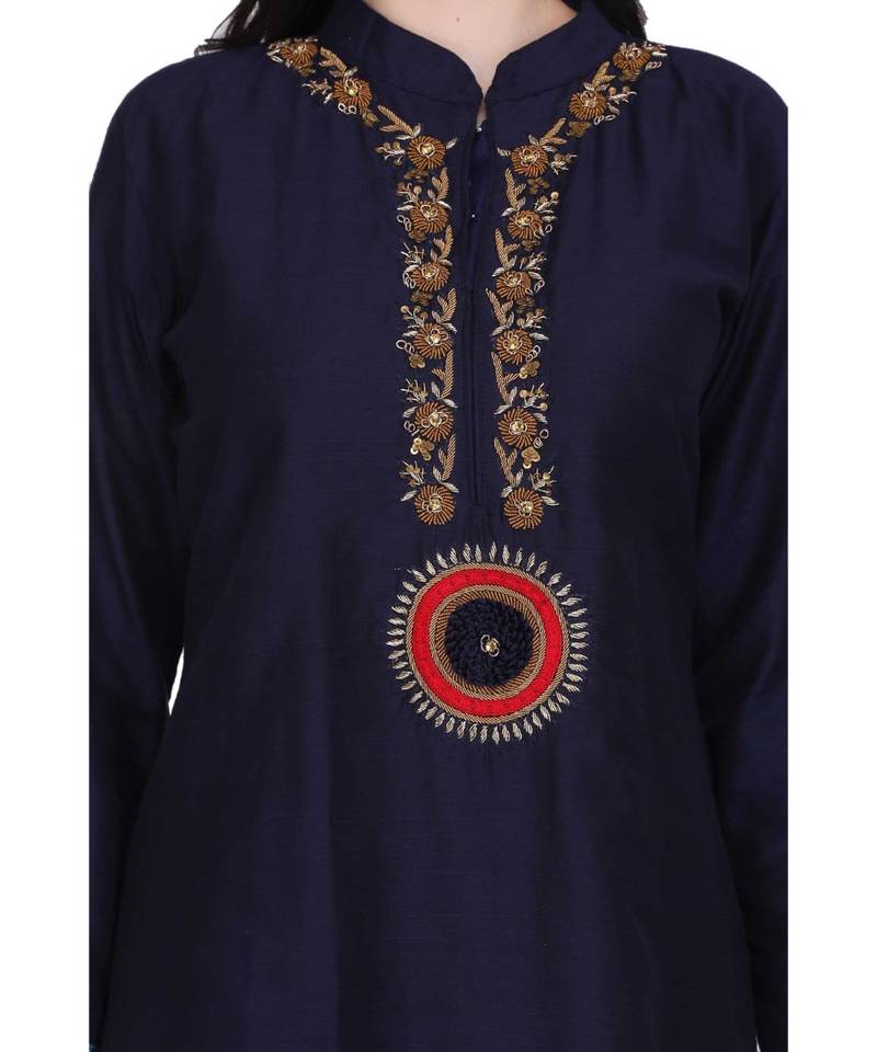 Blue Rayon stitched     embroidered   Kurti
