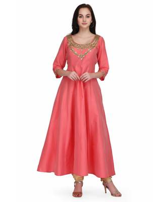 Pink Taffeta Silk stitched     printed  Kurti 1