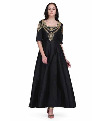 Black Taffeta Silk stitched     printed  Kurti 1