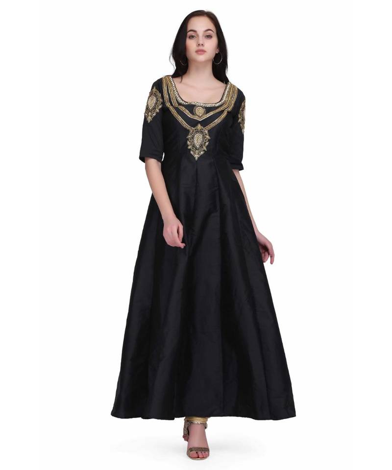 Black Taffeta Silk stitched     printed  Kurti