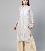 Grey woven georgette chikankari-kurtis