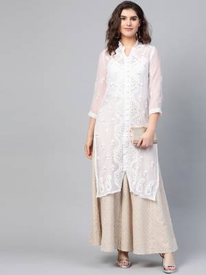 White woven georgette chikankari-kurtis 1