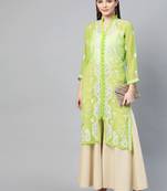 Green woven georgette chikankari-kurtis