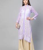 Purple woven georgette chikankari-kurtis