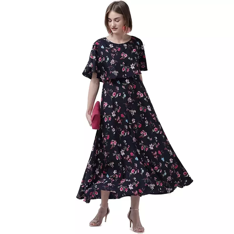 Navy-blue printed cotton kurtas-and-kurtis